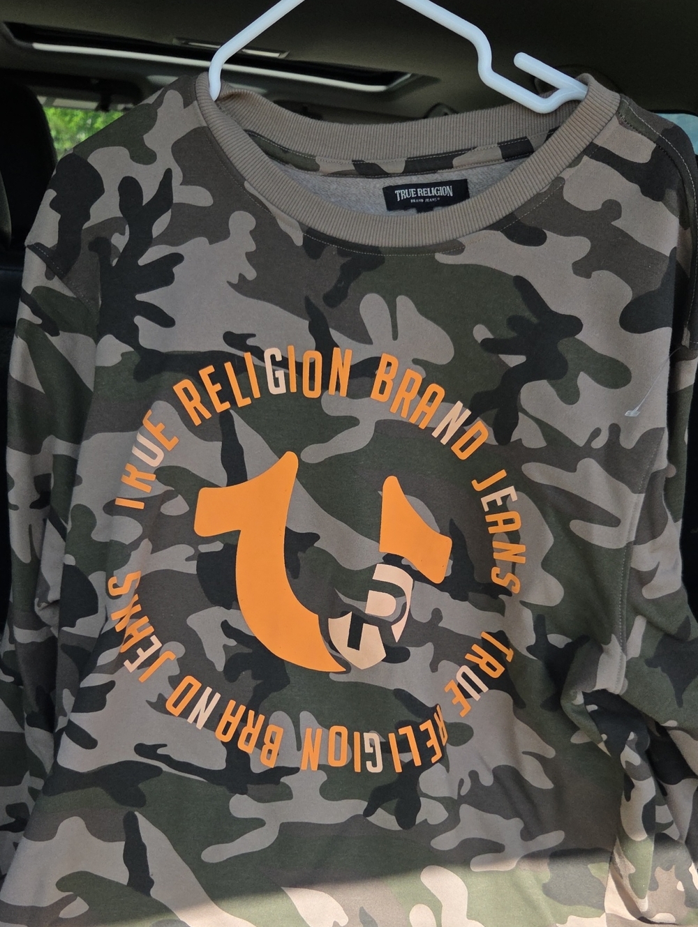True Religion Camo Sweatshirt with Orange Logo